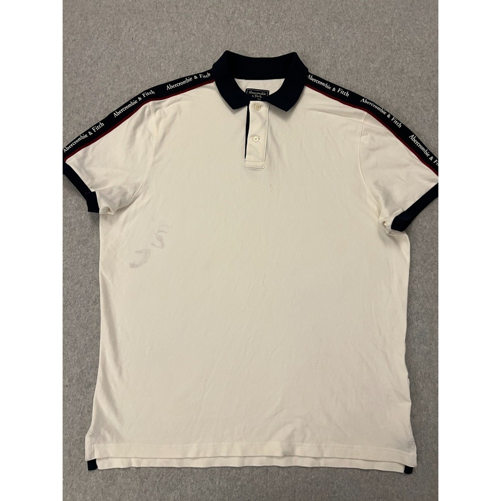 Abercrombie & Fitch Polo Shirt Men's XXL White Black Logo Trim‎ Short Sleeve
